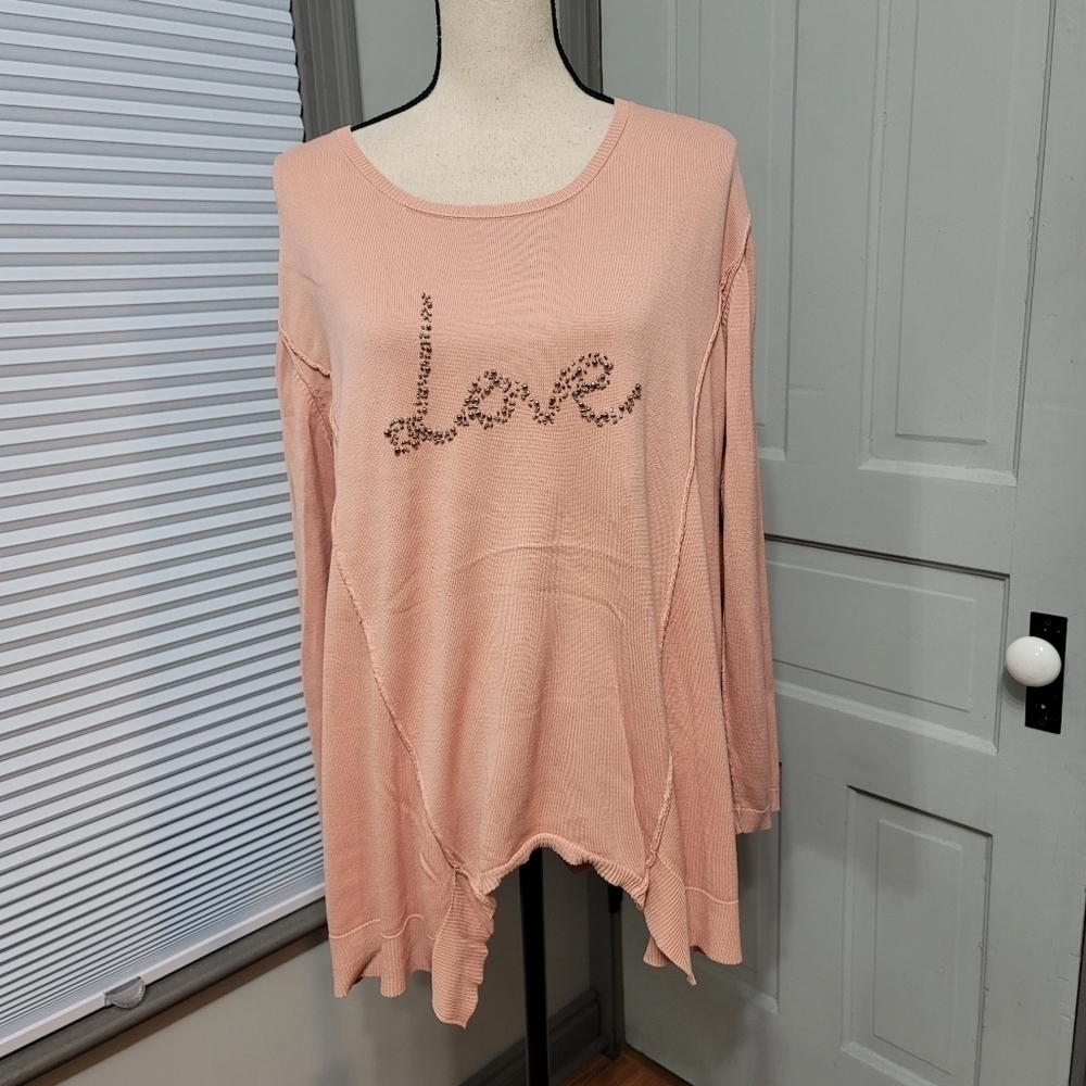 ELLOS Beaded LOVE Hanky Hem Sweater - Picture 5 of 9